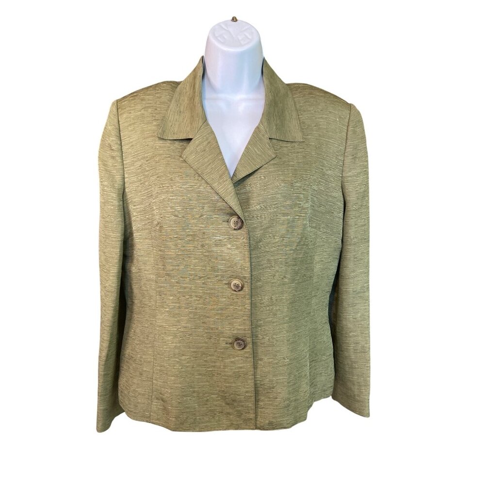 Vera Cristina Womens Silk Linen Blazer Jacket L Green Corpcore Preppy Minimalist